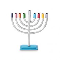 Colorful Cups and Silver Chanukah Menorah Classic Design For Candles