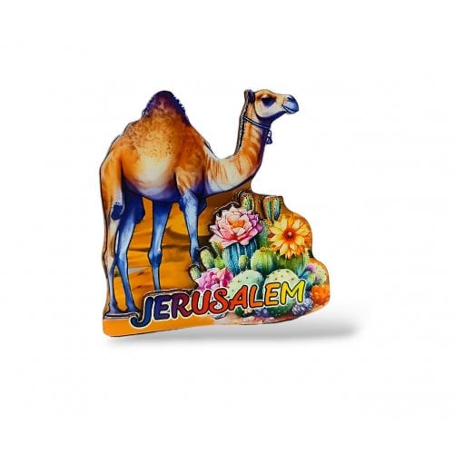 Colorful Cut Out Jerusalem Magnet, Wood and Epoxy  Desert Camel with Flowers