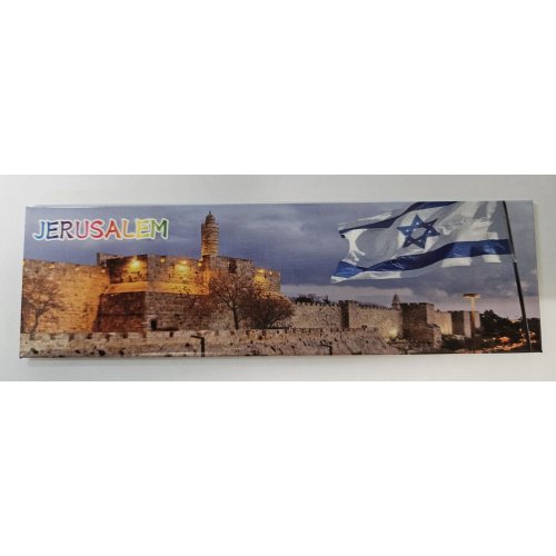 Colorful Long Magnet, Jerusalem's Citadel of David and Flag of Israel