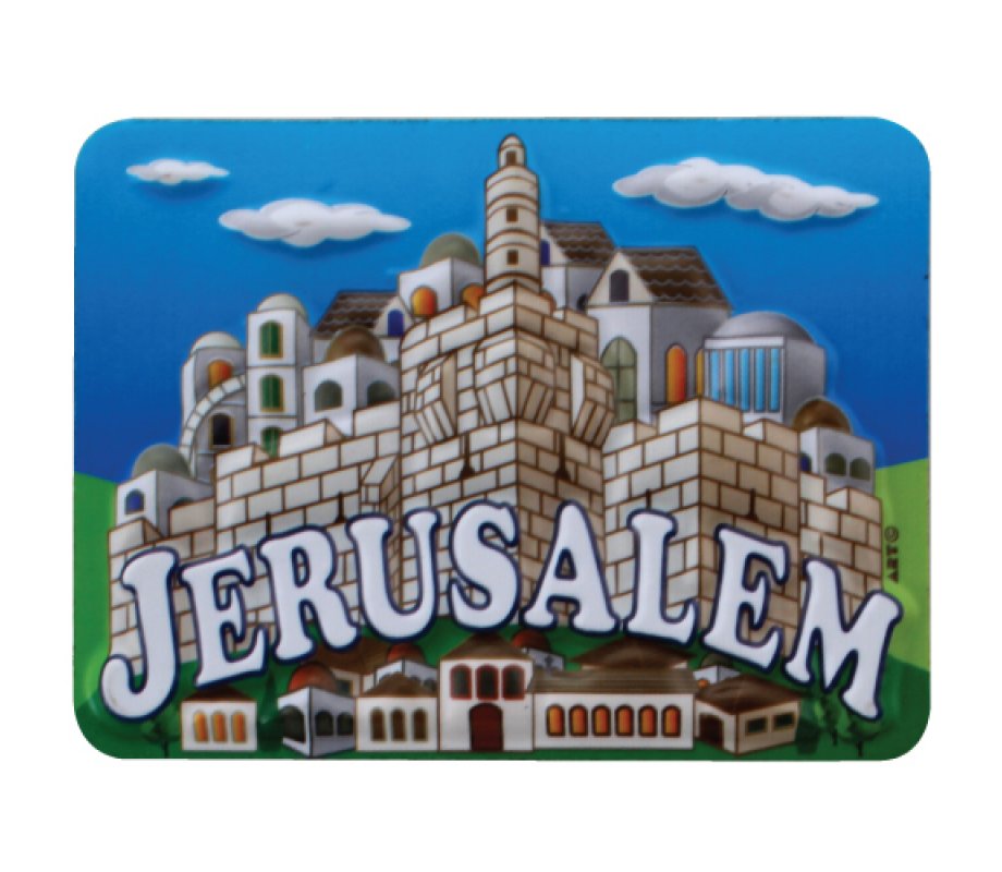 Colorful Plastic Magnet with Images of Jerusalem