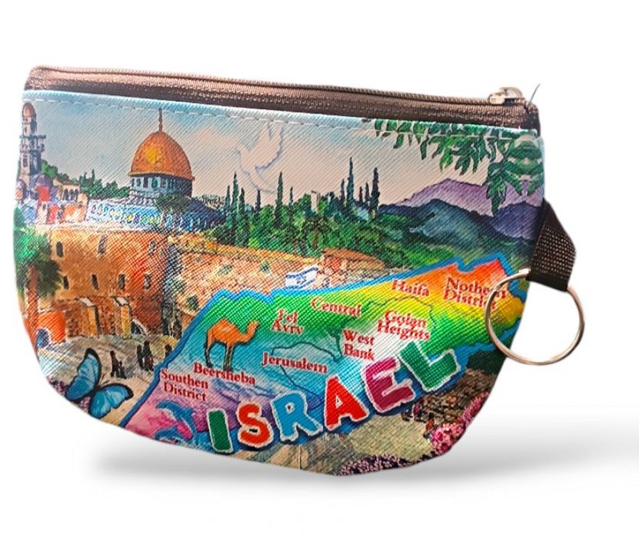 Colorful Polyester Change Purse – Jerusalem Sites with Map and Dove