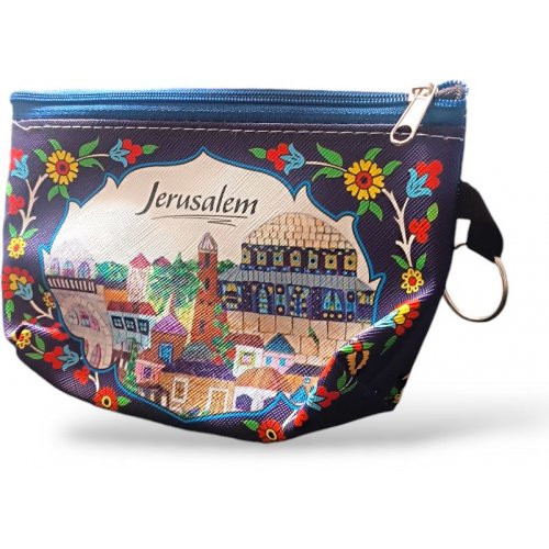 Colorful Polyester Change Purse  Jerusalem Views in Floral Frame