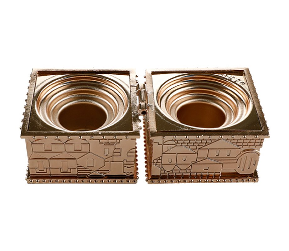 Compact Travel Candlesticks, Gold Color - Jerusalem Design Shabbat Kodesh Words