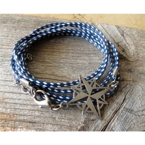 Compass Design Blue-White Rope Wrap Bracelet for Men - Only 1 In Stock