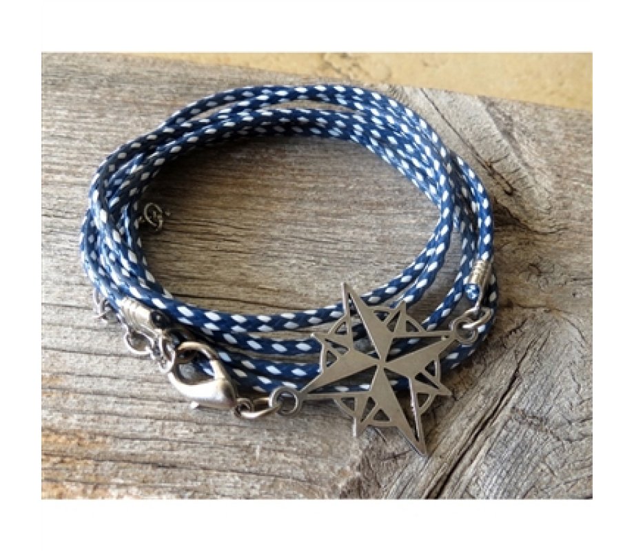 Compass Design Blue-White Rope Wrap Bracelet for Men - Only 1 In Stock