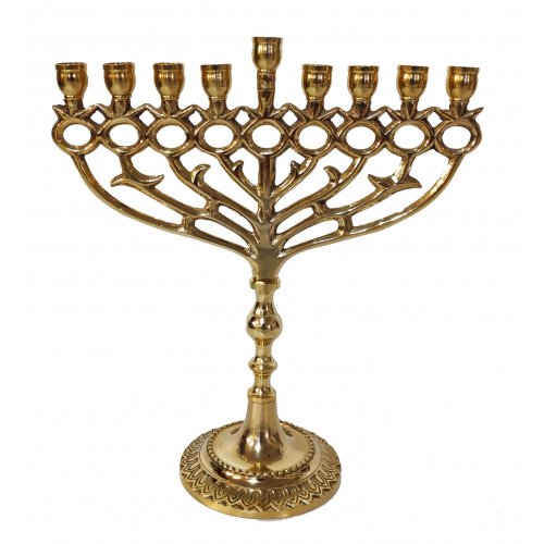 Copper Gold Chanukah Menorah with Pomegranates, For Candles - 12 Inches