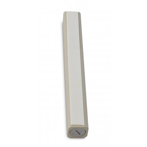 Cream Colored Wood Mezuzah Case with Silver Shin Outline