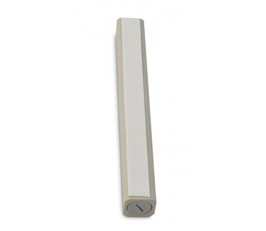 Cream Colored Wood Mezuzah Case with Silver Shin Outline