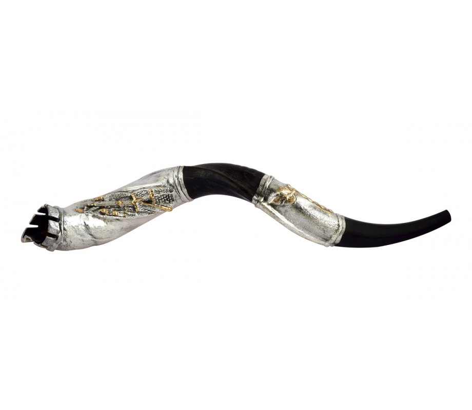 Crown Cut Silver Yemenite Shofar - Jerusalem