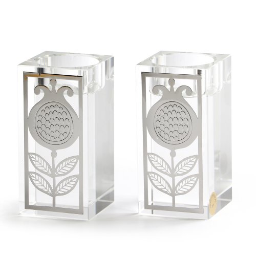 Crystal Candlesticks with Metal Design Overlay - Pomegranates