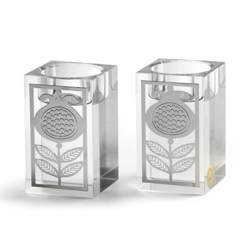 Crystal Candlesticks with Metal Design Overlay - Pomegranates