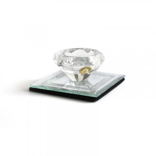 Crystal Glass Salt Holder, Diamond Shape with Mirror Base