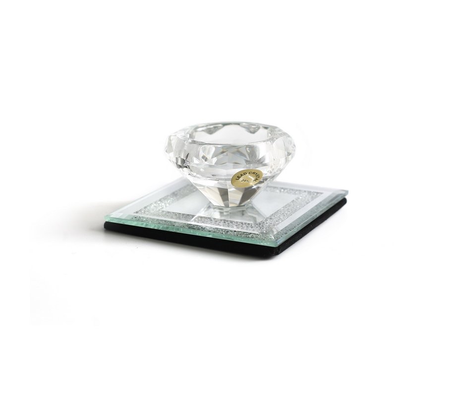 Crystal Glass Salt Holder, Diamond Shape with Mirror Base