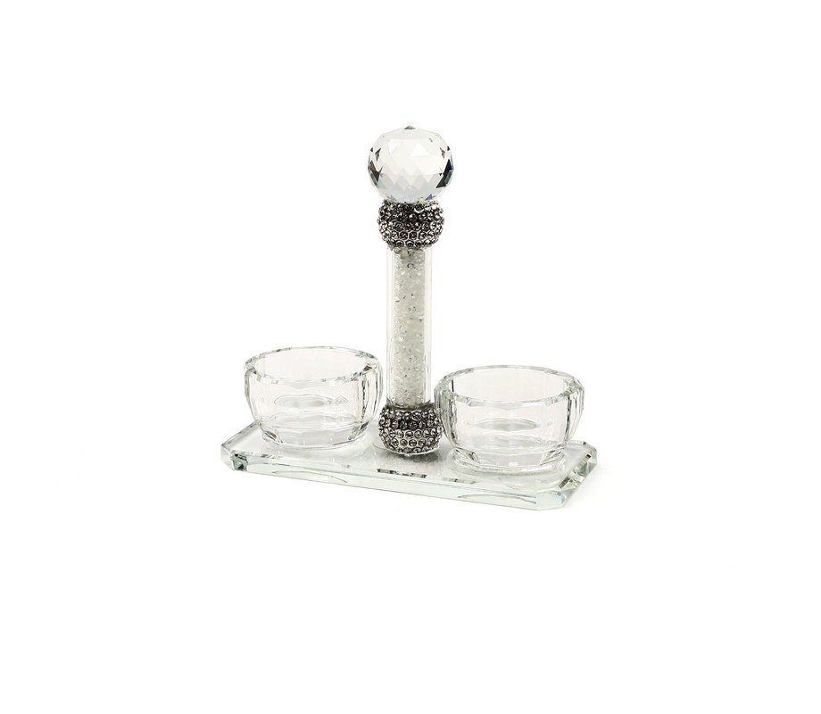 Crystal Salt and Pepper Holder with Crushed Glass Stem
