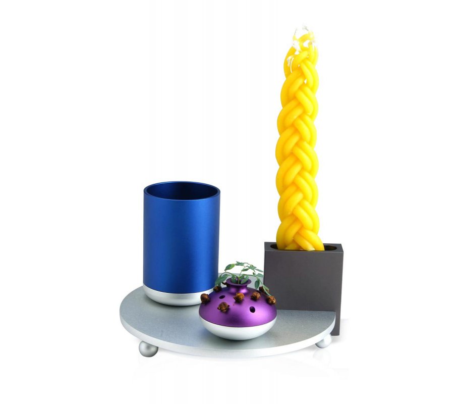 Dabbah Judaica 4-Piece Anodized Aluminum Havdalah Set - Blue and Gray