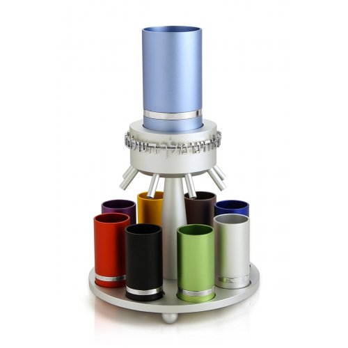 Dabbah Judaica Anodized Aluminum Wine Fountain Silver Line 8 Cups - Multi-color
