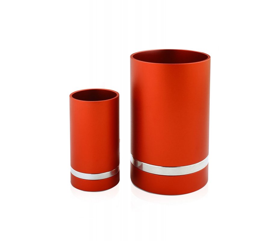 Dabbah Judaica Anodized Aluminum Wine Fountain Silver Line 8 Cups - Red