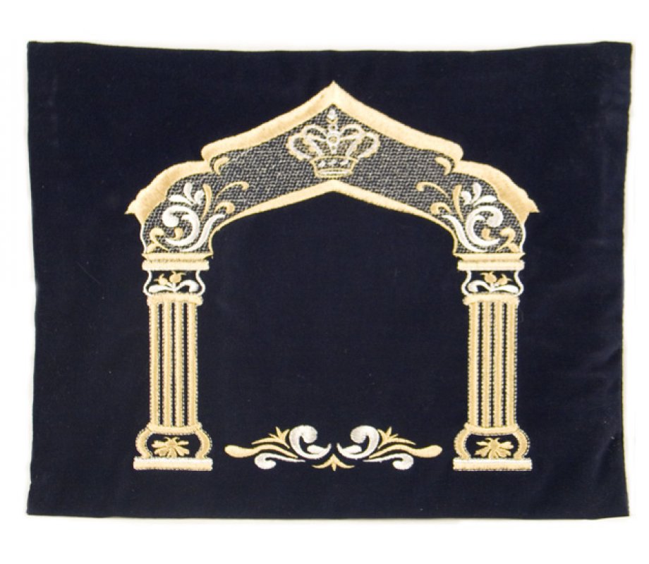 Dark Blue Velvet Tallit & Tefillin Bags - Gold Pillars