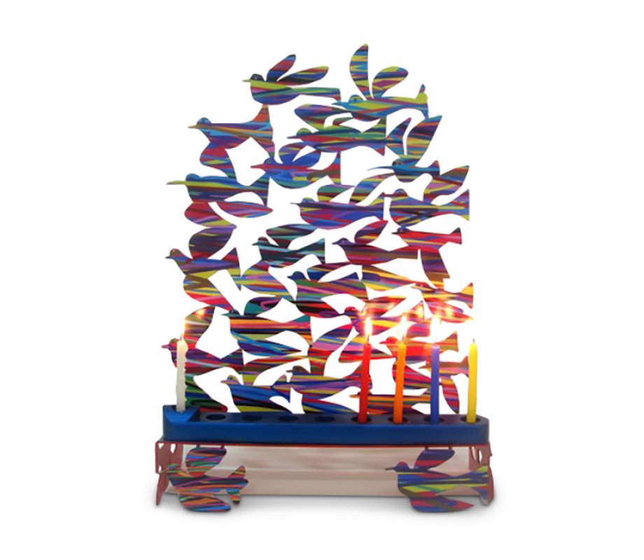 David Gerstein Birds in Flight Colorful Hanukkah Menorah Laser Cut Metal