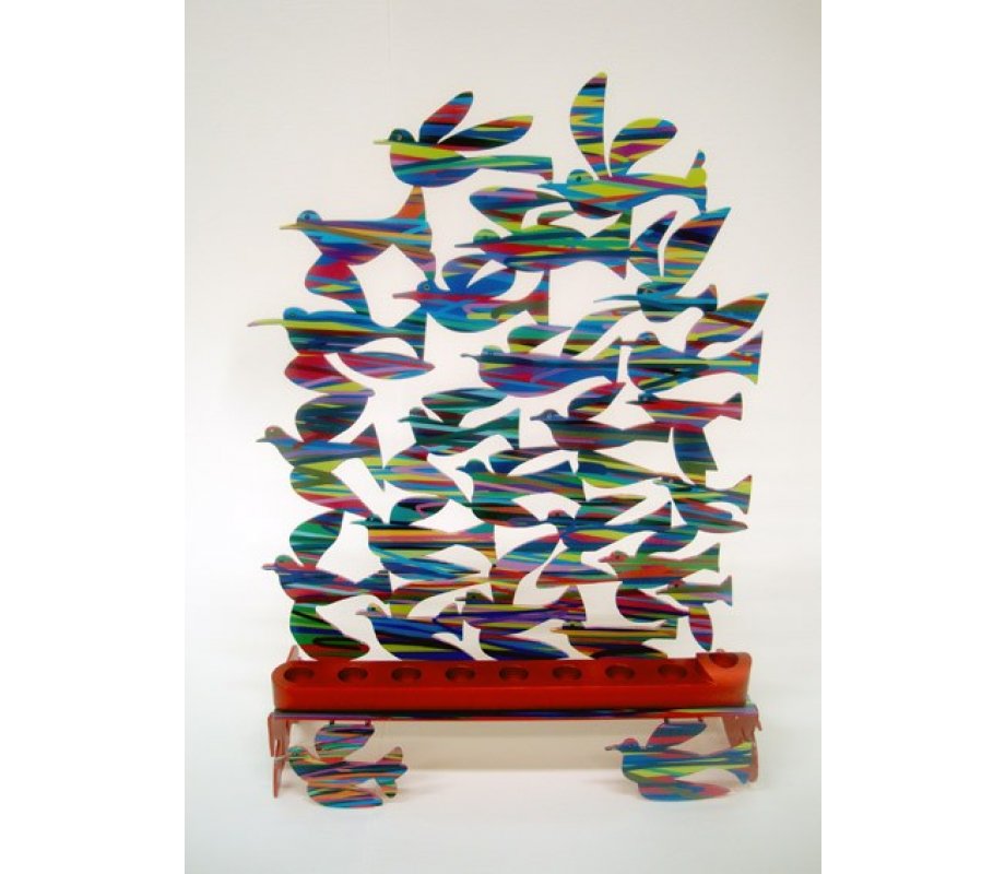 David Gerstein Birds in Flight Colorful Hanukkah Menorah Laser Cut Metal
