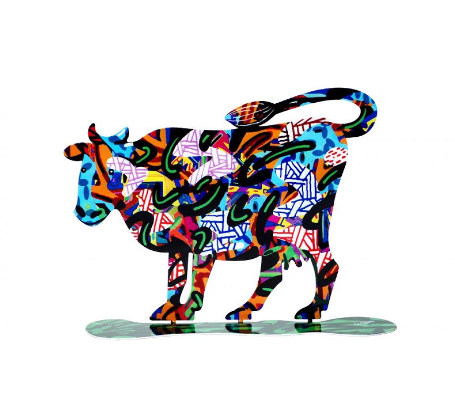 David Gerstein Free Standing Double Sided Steel Sculpture - Shalva Cow