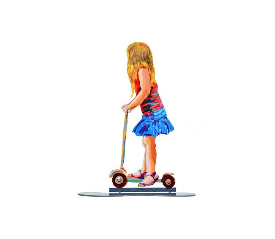David Gerstein Free Standing Double Sided Sculpture - Girl on Scooter