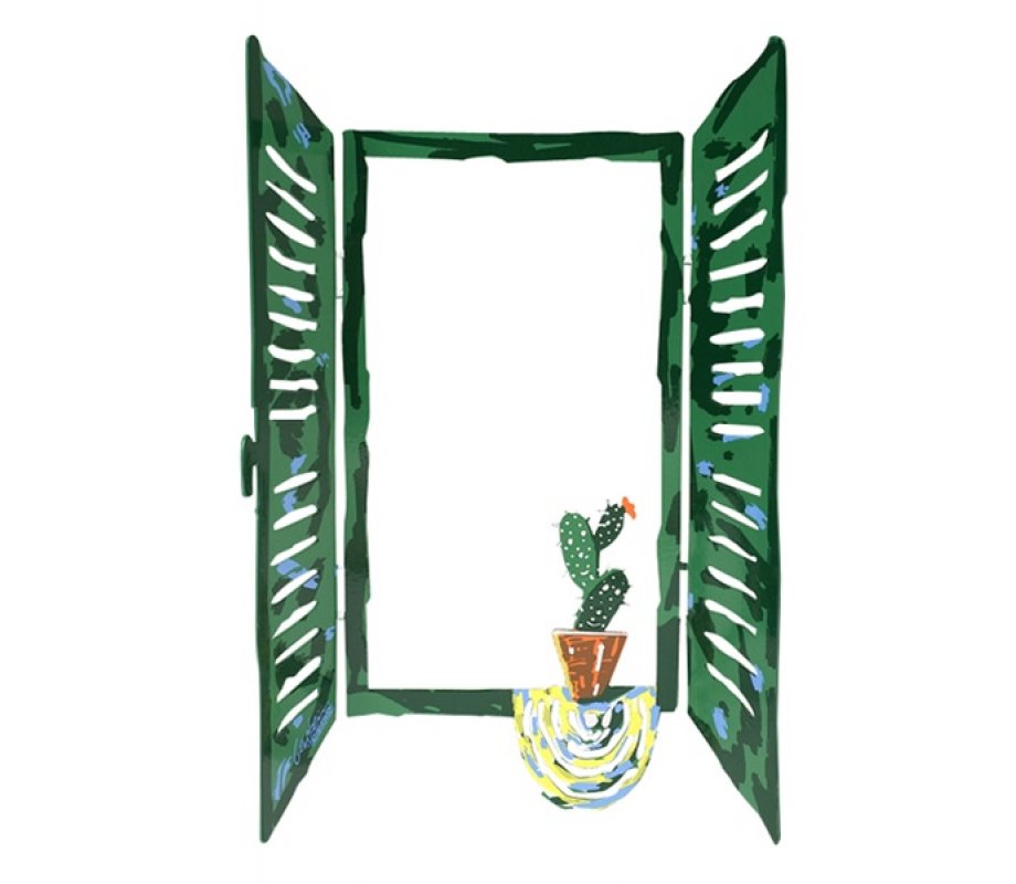 David Gerstein Free Standing Open Window Sculpture - Cactus in Plant Pot