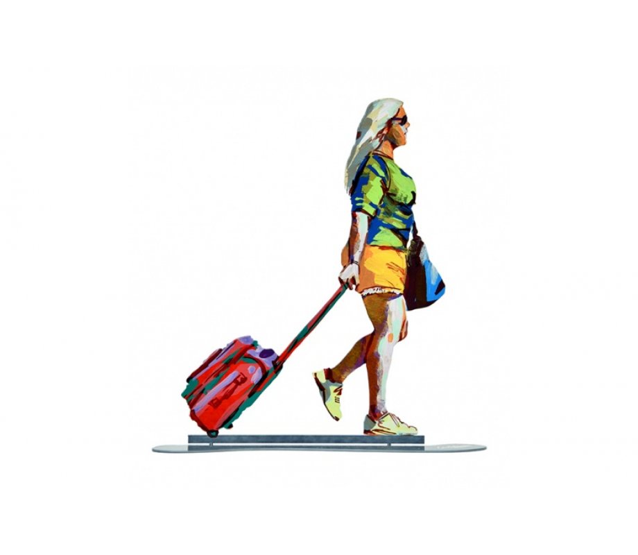 David Gerstein Free Standing Two Sided Urban Sculpture - Tourist and Red Trolley