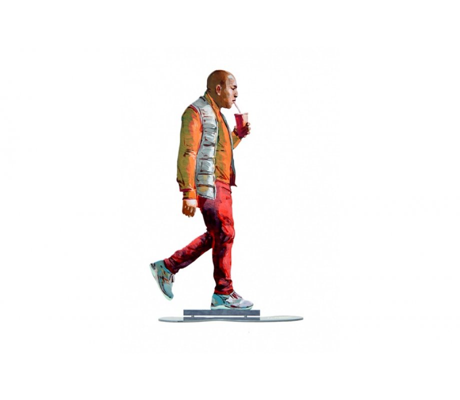 David Gerstein Free Standing Two-Sided Urban Sculpture - Walker and Orange Juice