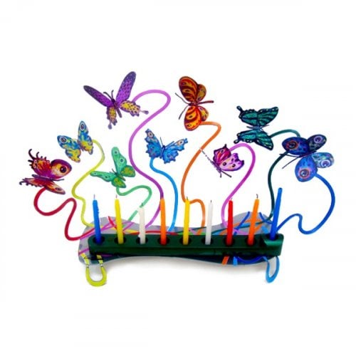 David Gerstein Laser Cut Metal Colorful Chanukah Menorah - Fluttering Butterflies