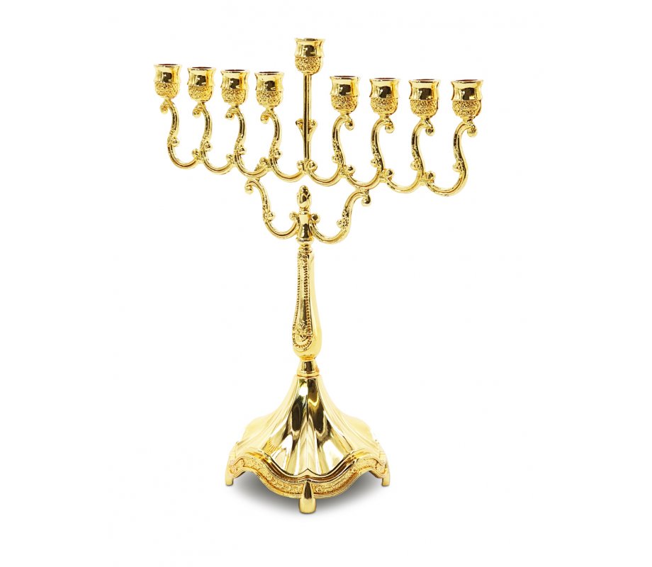 Decorative Gold Chanukah Menorah, Classic Curved Design - 8 Inches High