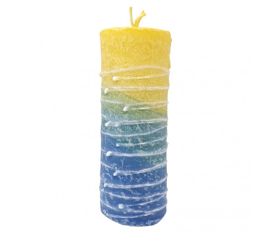 Decorative Handcrafted Pillar Havdalah Candle, Blue Green and Lemon - Various Sizes