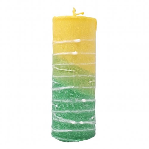 Decorative Handcrafted Pillar Havdalah Candle, Green and Yellow - Various Sizes