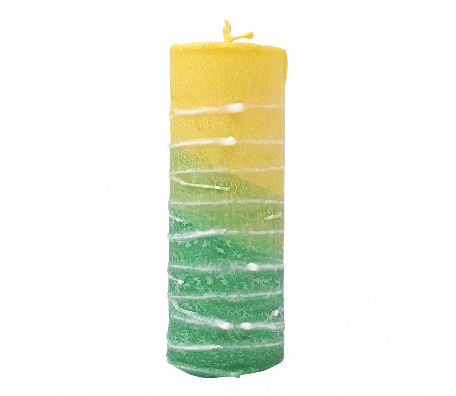 Decorative Handcrafted Pillar Havdalah Candle, Green and Yellow - Various Sizes