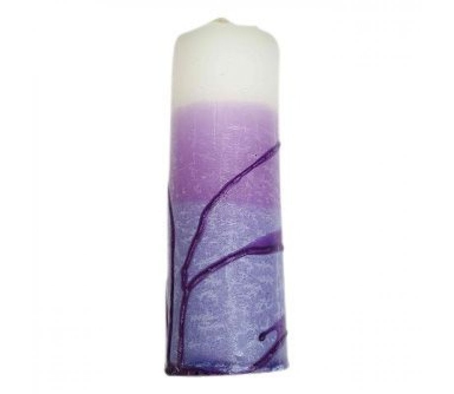 Decorative Handcrafted Pillar Havdalah Candle, Purple and White - Various Sizes