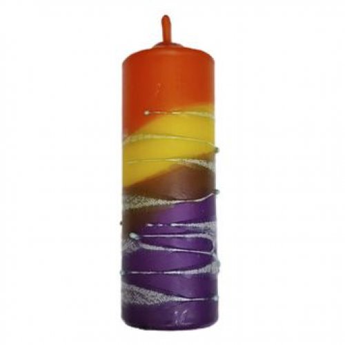 Decorative Handmade Pillar Havdalah Candle, Orange and Purple - Choice of Sizes
