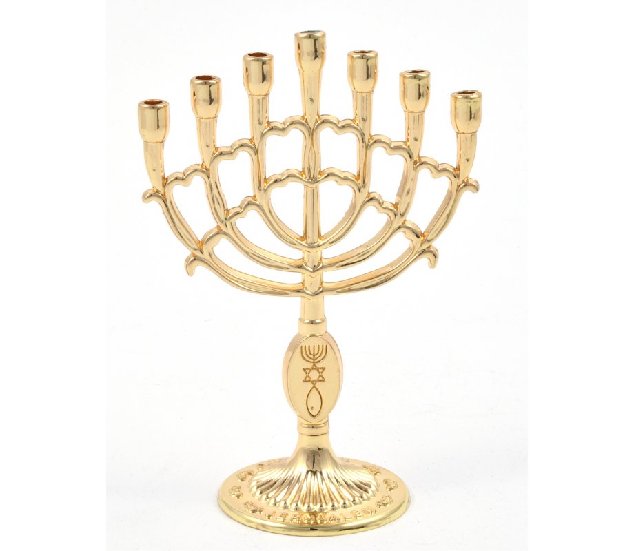 Decorative Mini 7 Branch Menorah with Fish Symbol, Gold - 4