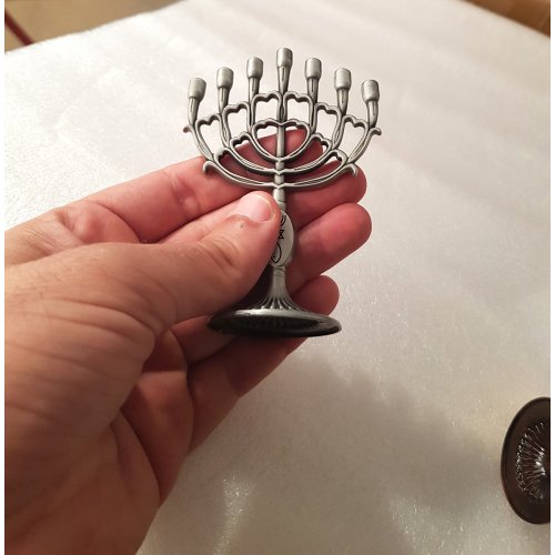 Decorative Mini 7 Branch Menorah with Fish Symbol, Pewter - 4