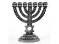 Decorative Miniature 7 Branch Menorah with Star of David, Pewter - 2.7 Inches