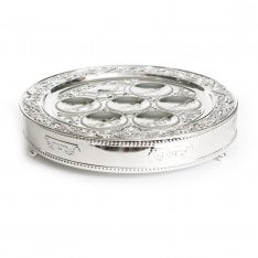 Decorative Raised Silver Plated Seder Plate with Matzah Drawer