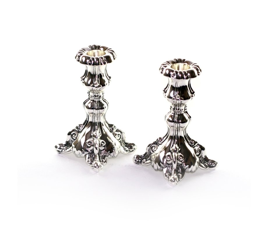 Decorative Raised Silver-Plated Small Candlesticks, Floral Design - 5