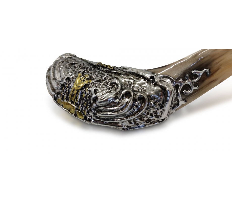Decorative Rams Horn Shofar, Gold and Silver - Exodus, Crossing The Red Sea