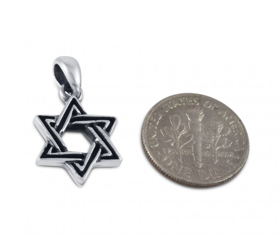 Decorative Star of David Pendant Necklace - Sterling Silver
