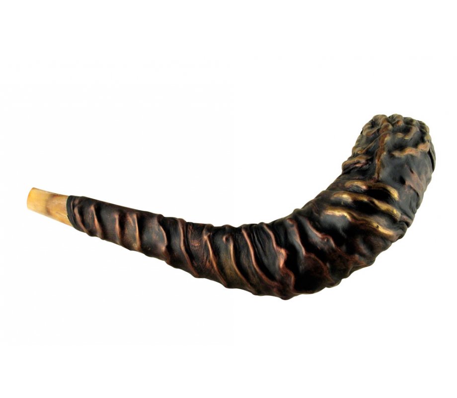 Distinctive Leather-bound Ram's Horn Shofar  Menorah Design