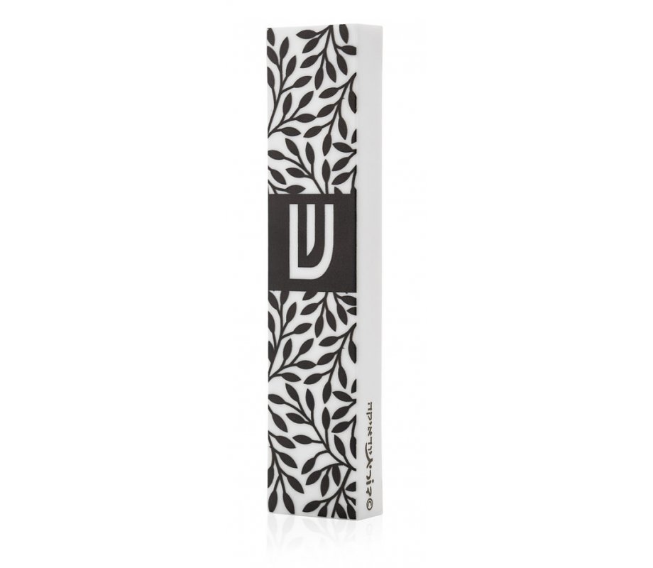 Dorit Judaica Acrylic Mezuzah Case, Black and White Leaf Design