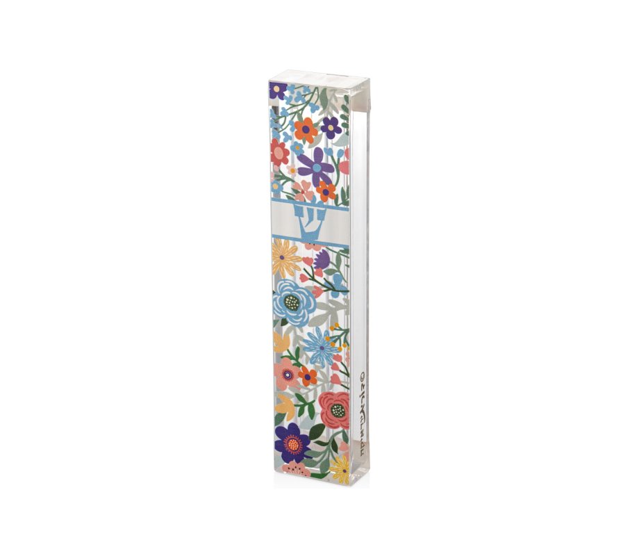 Dorit Judaica Acrylic Mezuzah Case, Colorful Flowers