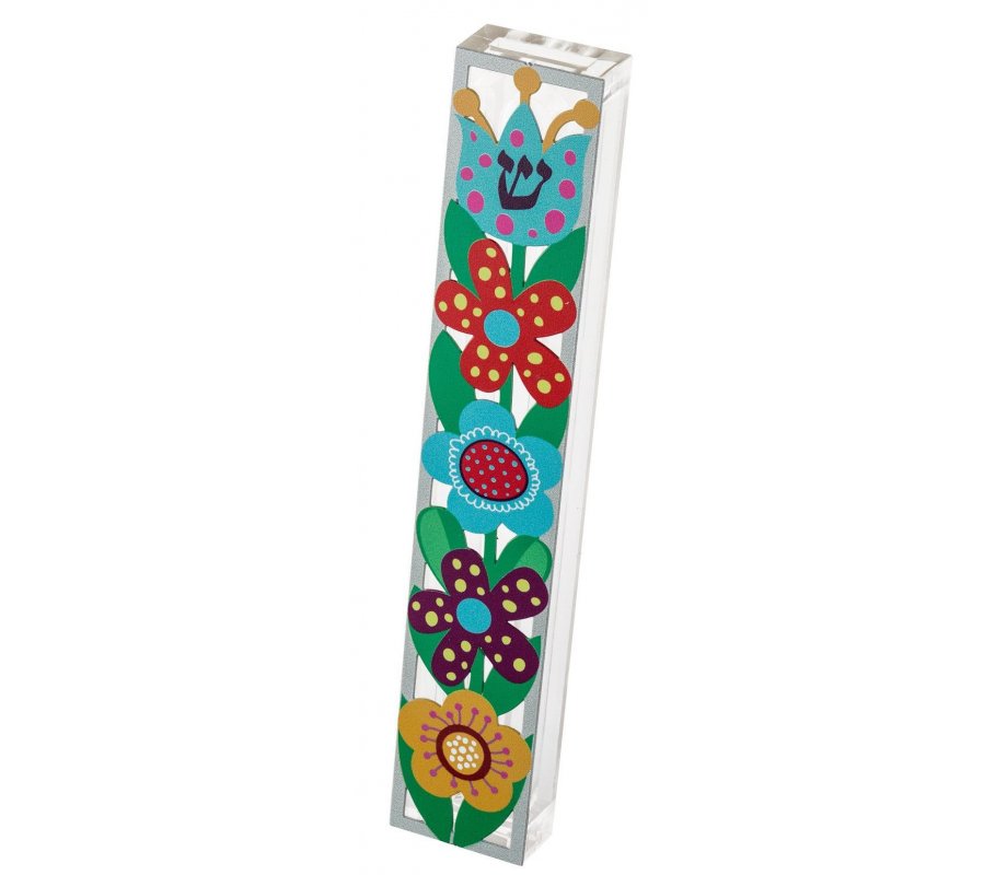 Dorit Judaica Acrylic Mezuzah Case with Colorful Flower Design