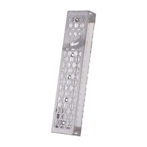 Dorit Judaica Acrylic Steel Mezuzah Case, Cutout Stars of David - Clear Crystals