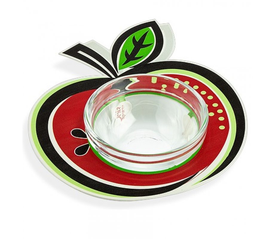 Dorit Judaica Apple Shaped Honey Dish, Glass Bowl - Lively Colors