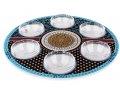 Dorit Judaica Circular Seder Plate with Six Glass Bowls - Turquoise and Mustard